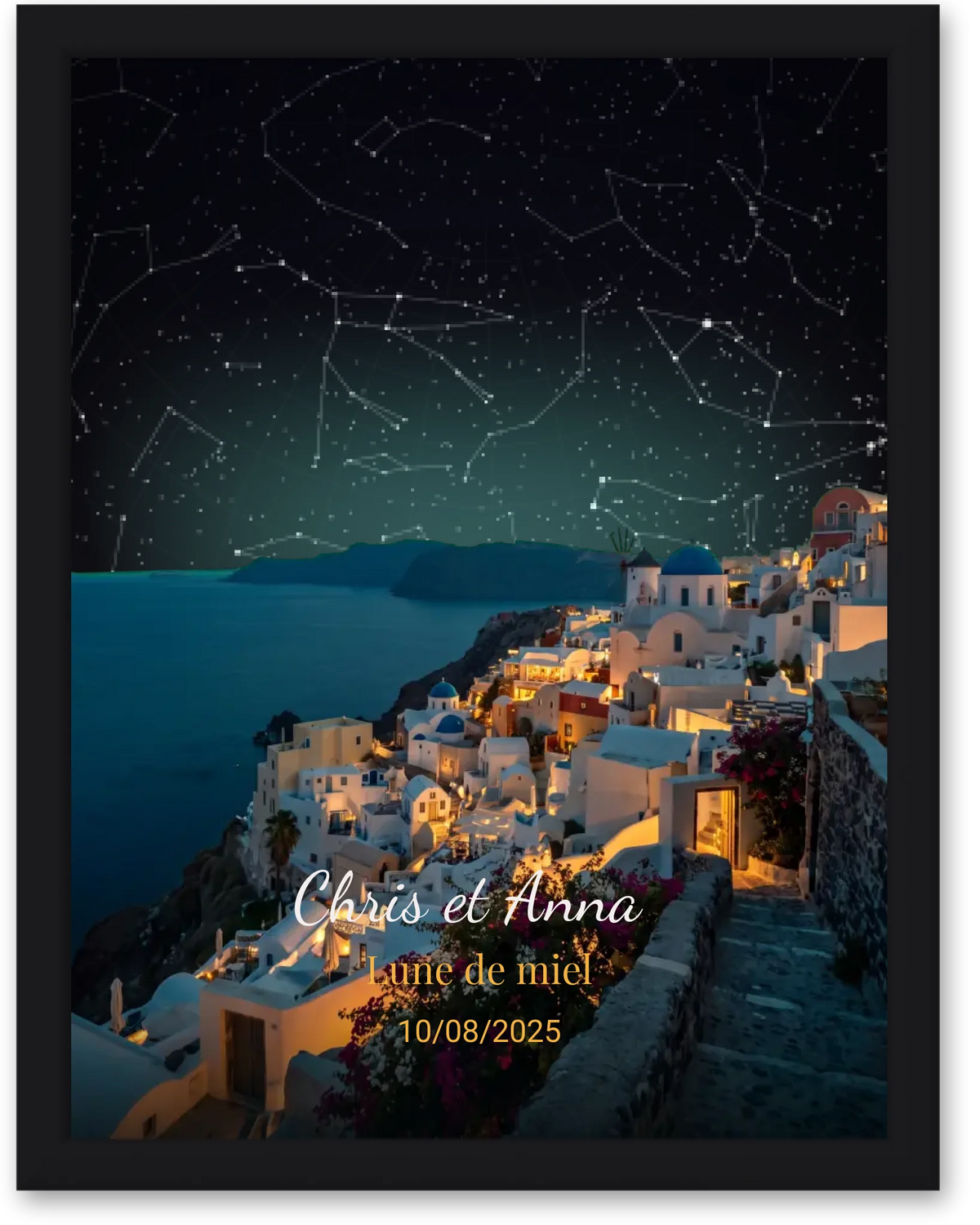 Carte du ciel étoilé Santorin personnalisée à votre date