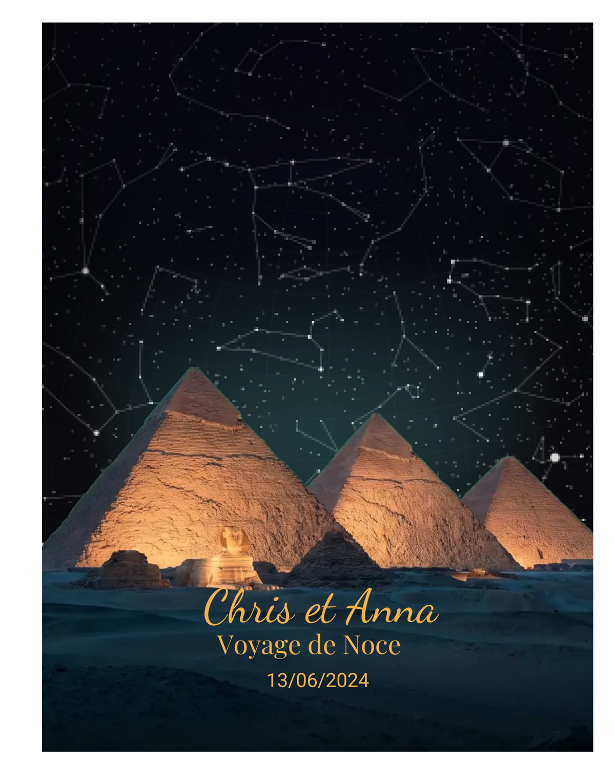 Carte du ciel étoilé Pyramides personnalisée à votre date