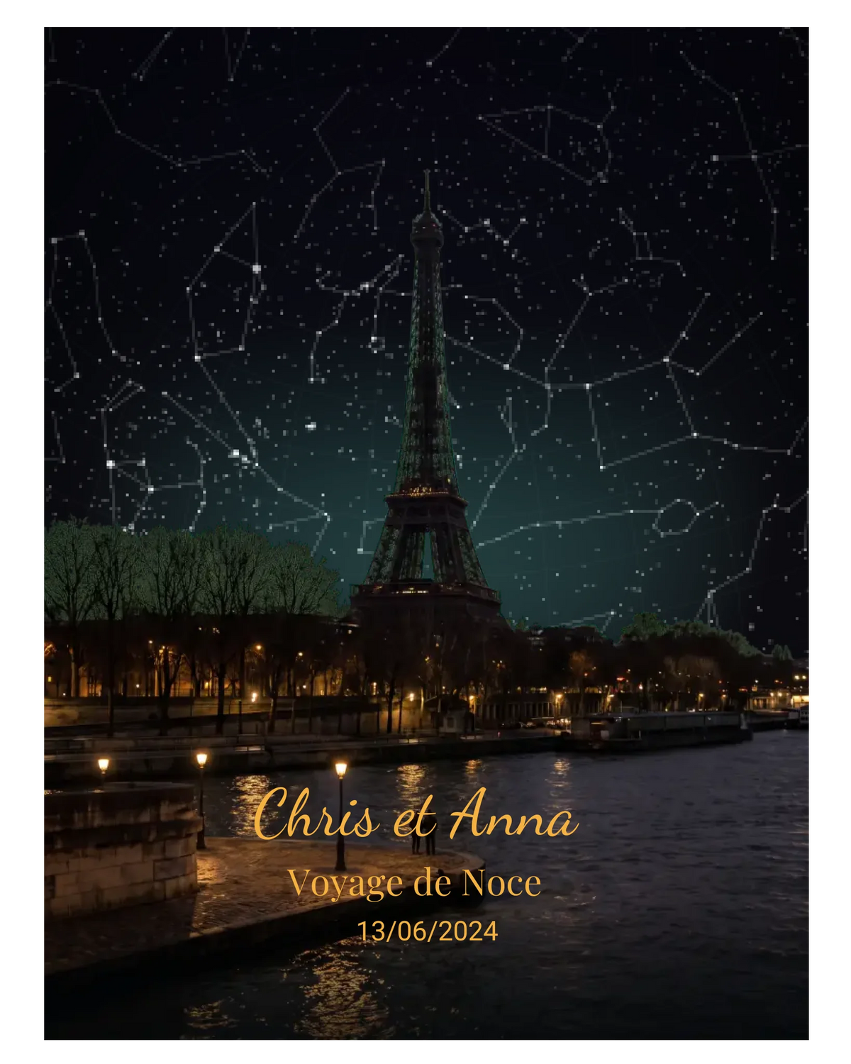 Carte du ciel étoilé Paris personnalisée à votre date