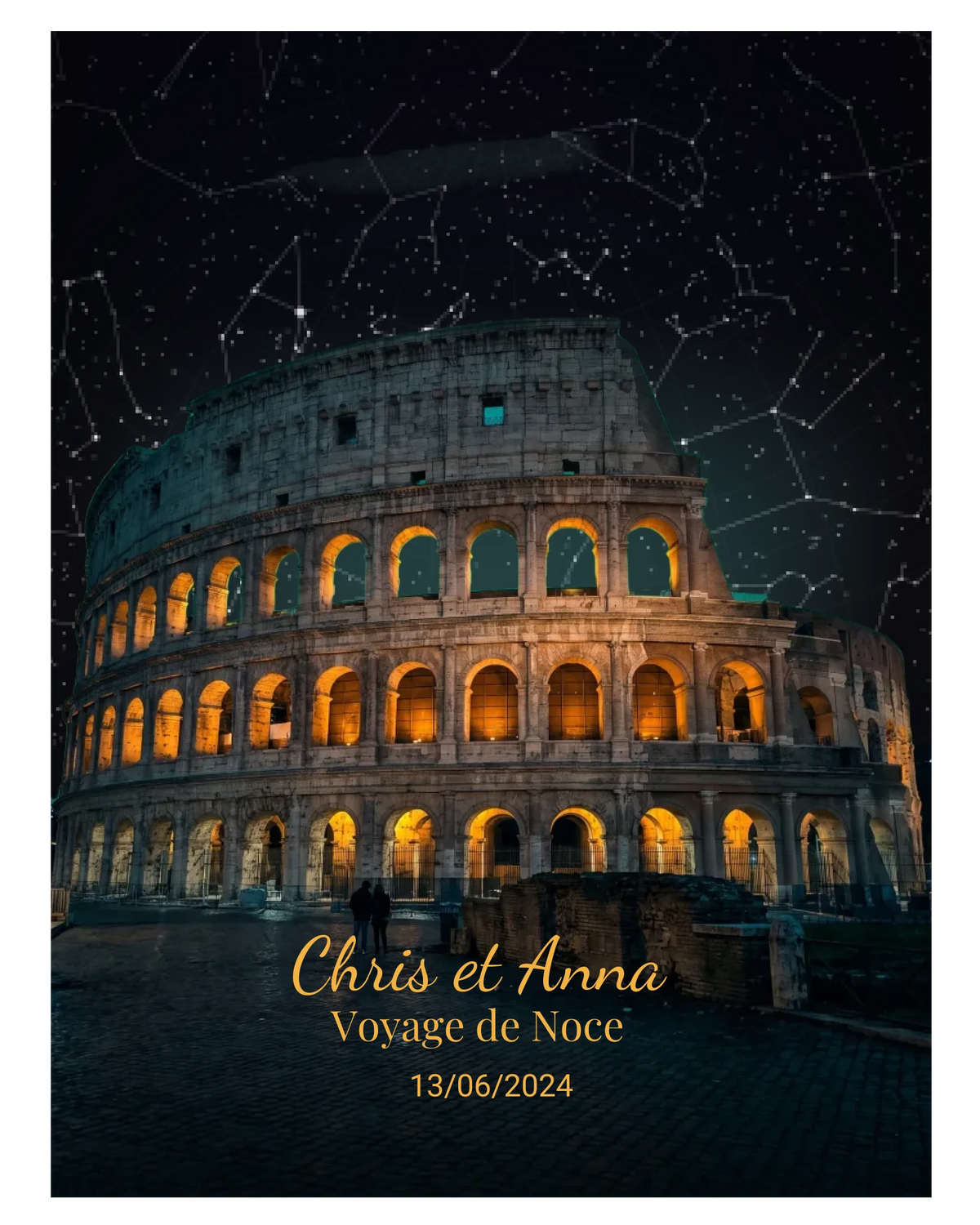 Carte du ciel étoilé Rome personnalisée à votre date