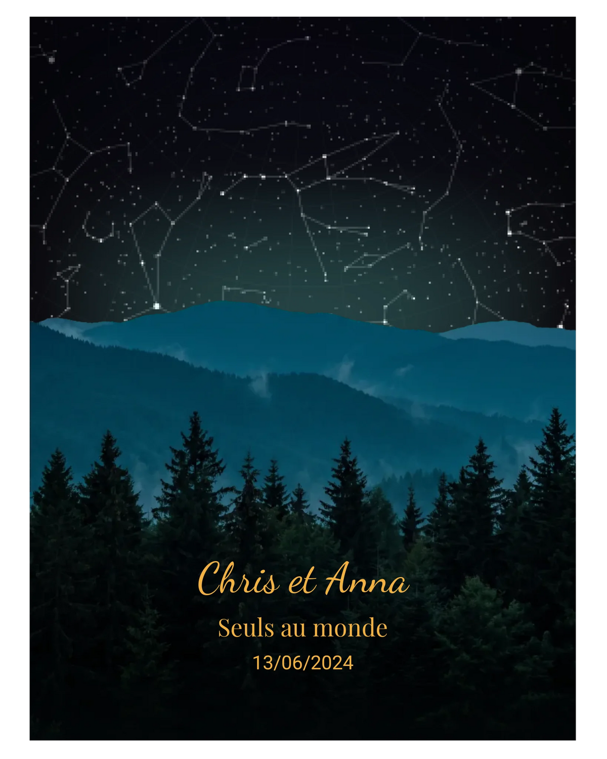 Carte du ciel étoilé forêt personnalisée à votre date
