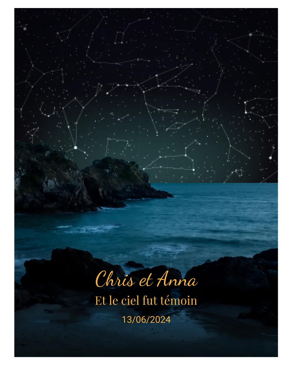 Carte du ciel étoilé côte rocheuse personnalisée à votre date