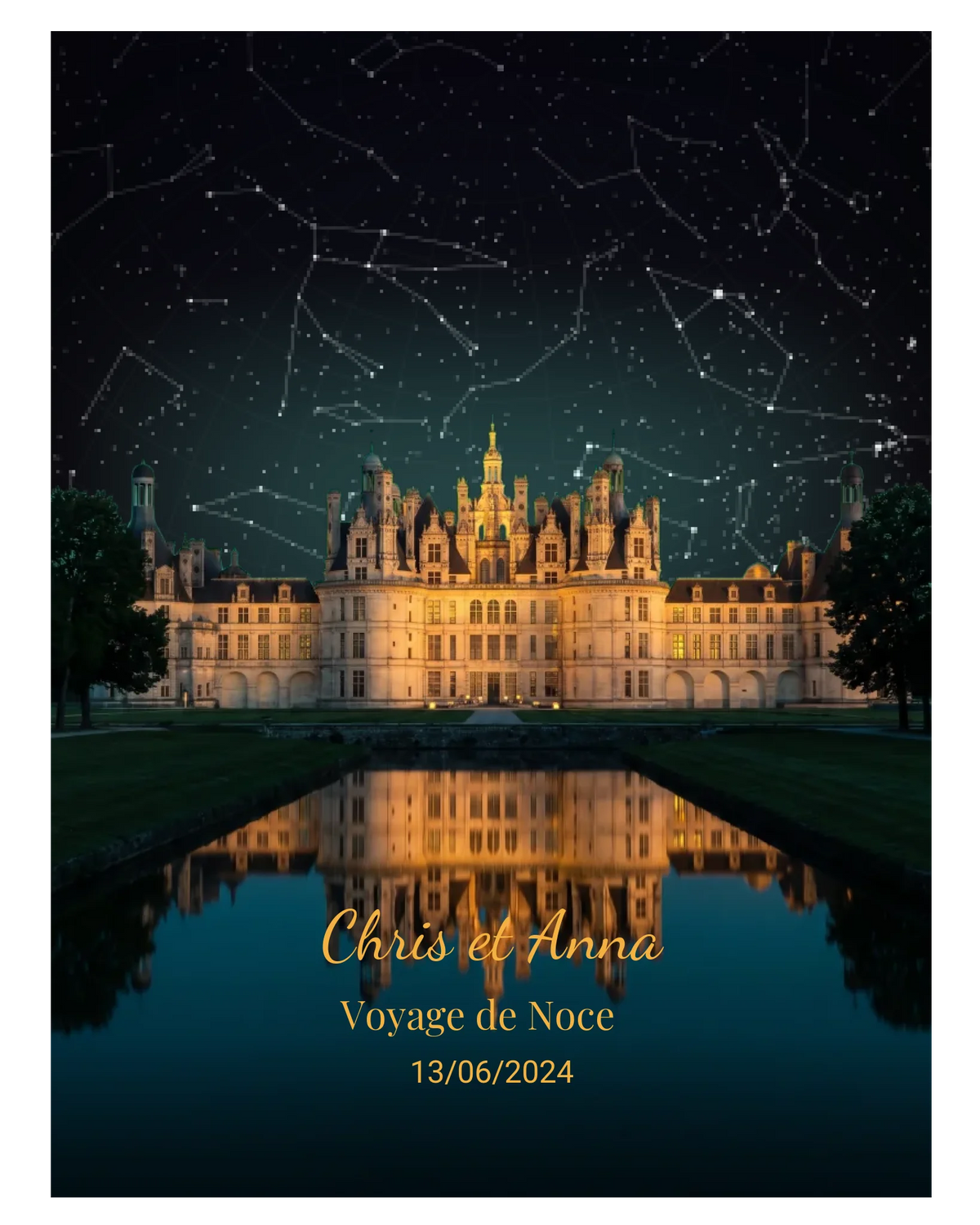 Carte du ciel étoilé au chateau de Chambord à votre date