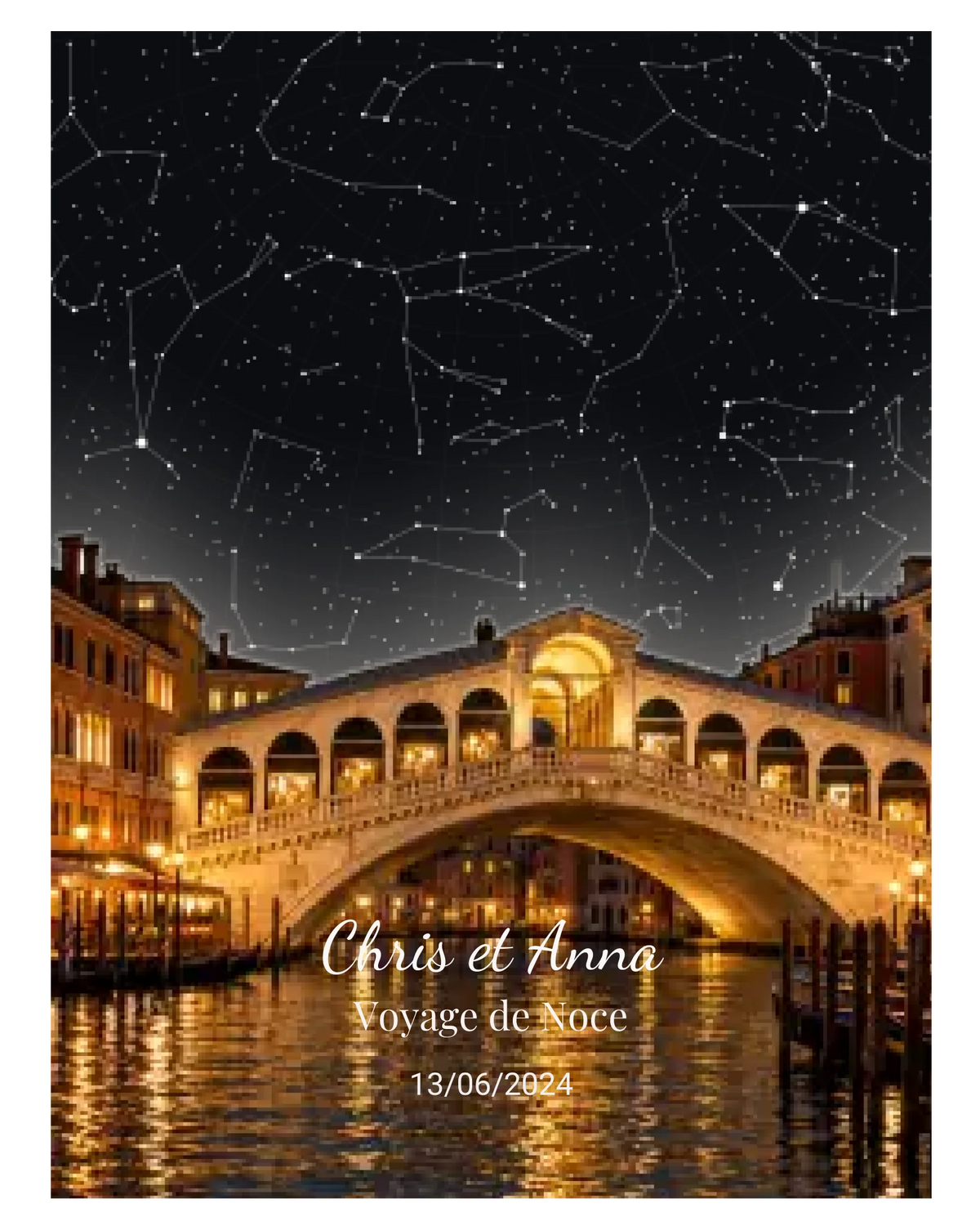 Carte du ciel étoilé lagune du ponte Rialto à votre date
