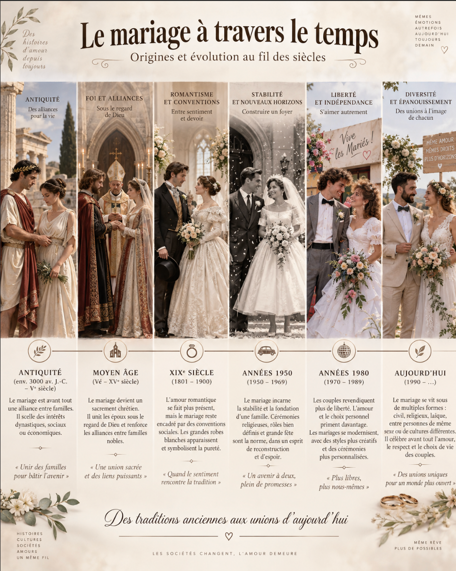 Mariage au fil des siècles : origine, histoire et évolution d’une institution millénaire