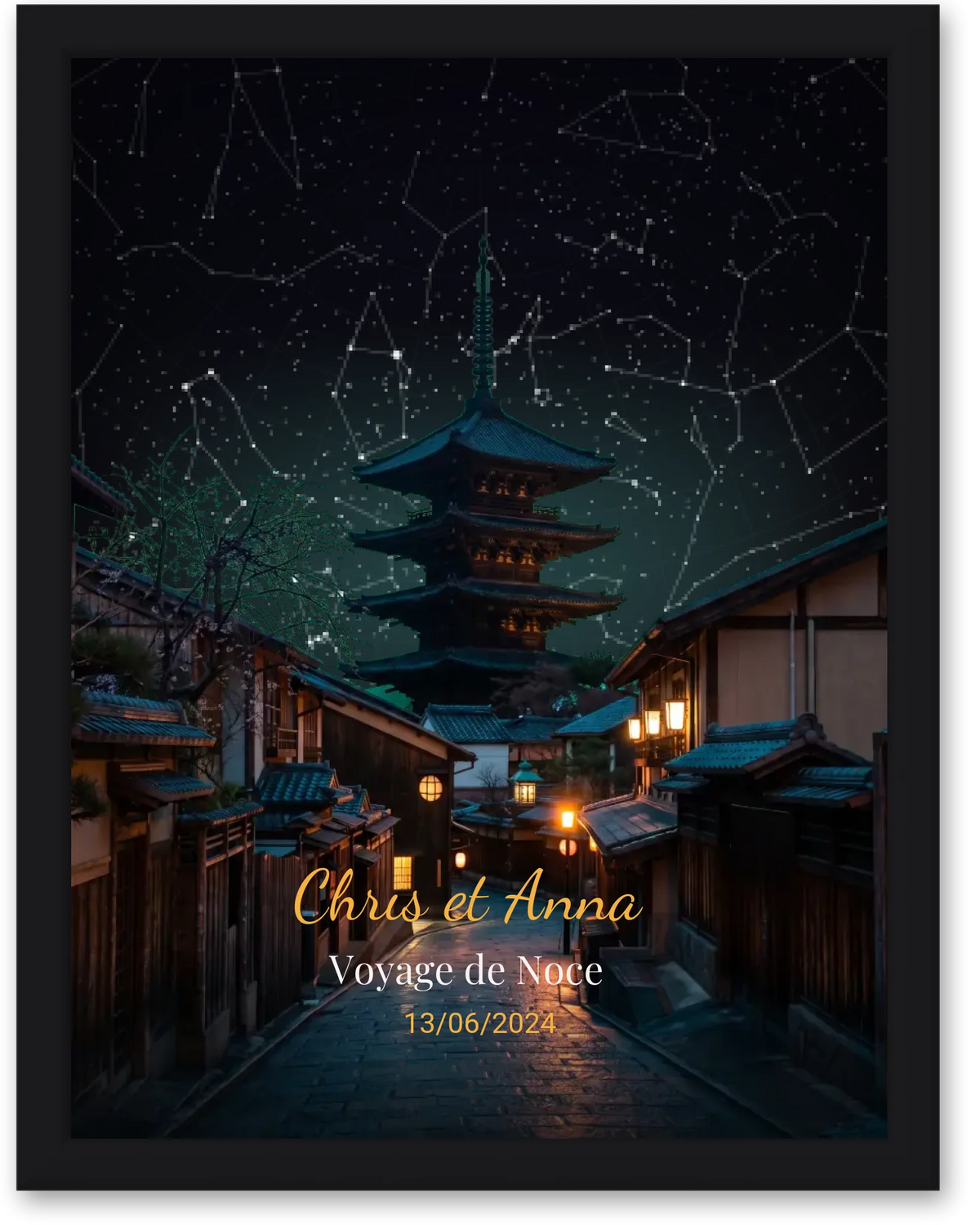 Carte du ciel  étoilé Kyoto personnalisée à votre date