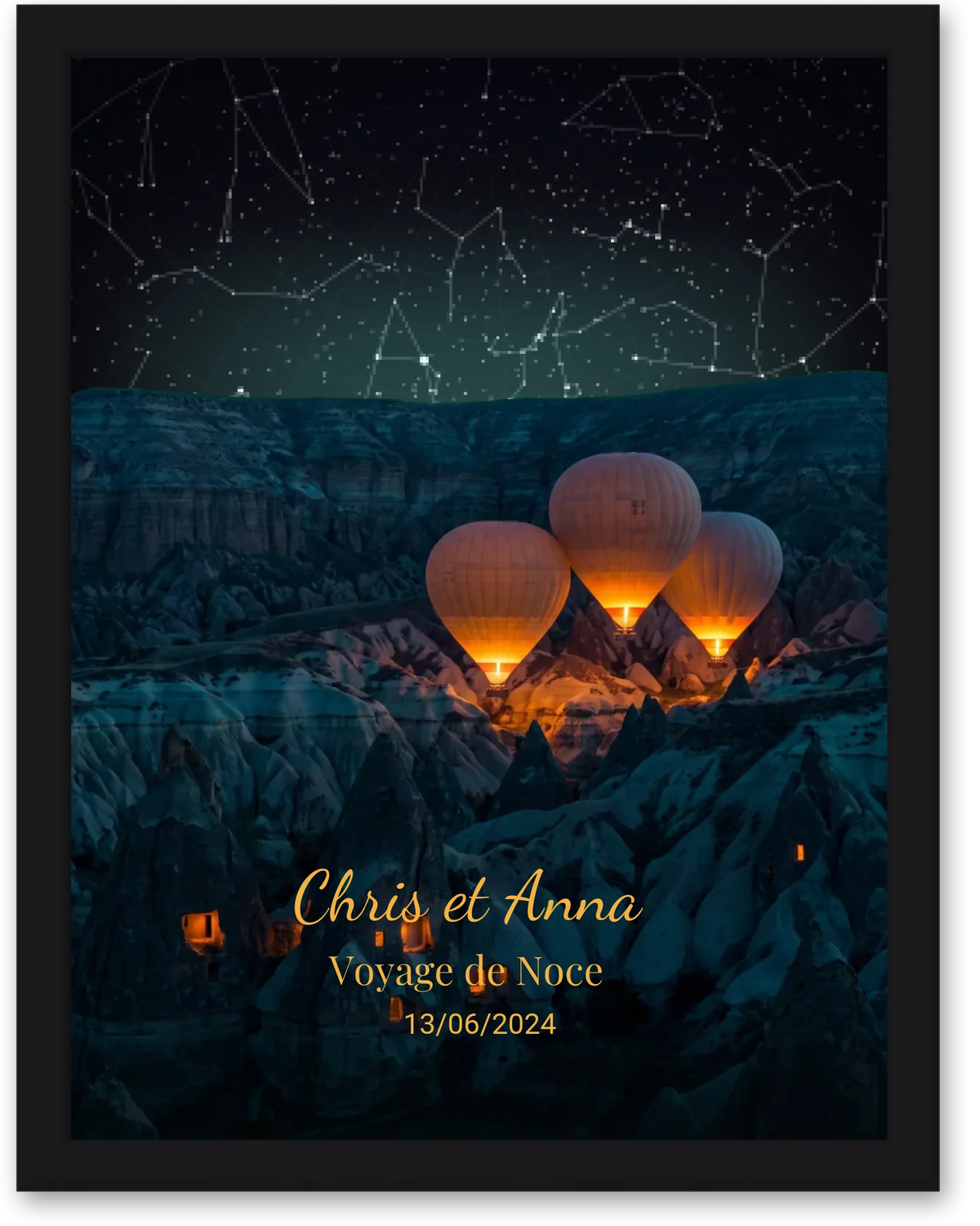 Carte du ciel  étoilé Cappadoce personnalisée à votre date