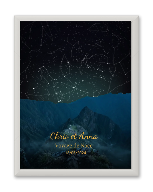 Carte du ciel  étoilé Machu Pichu personnalisée à votre date