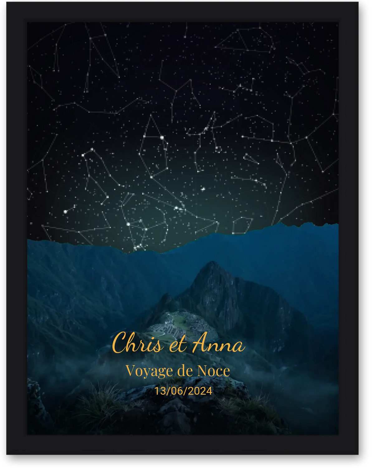 Carte du ciel  étoilé Machu Pichu personnalisée à votre date