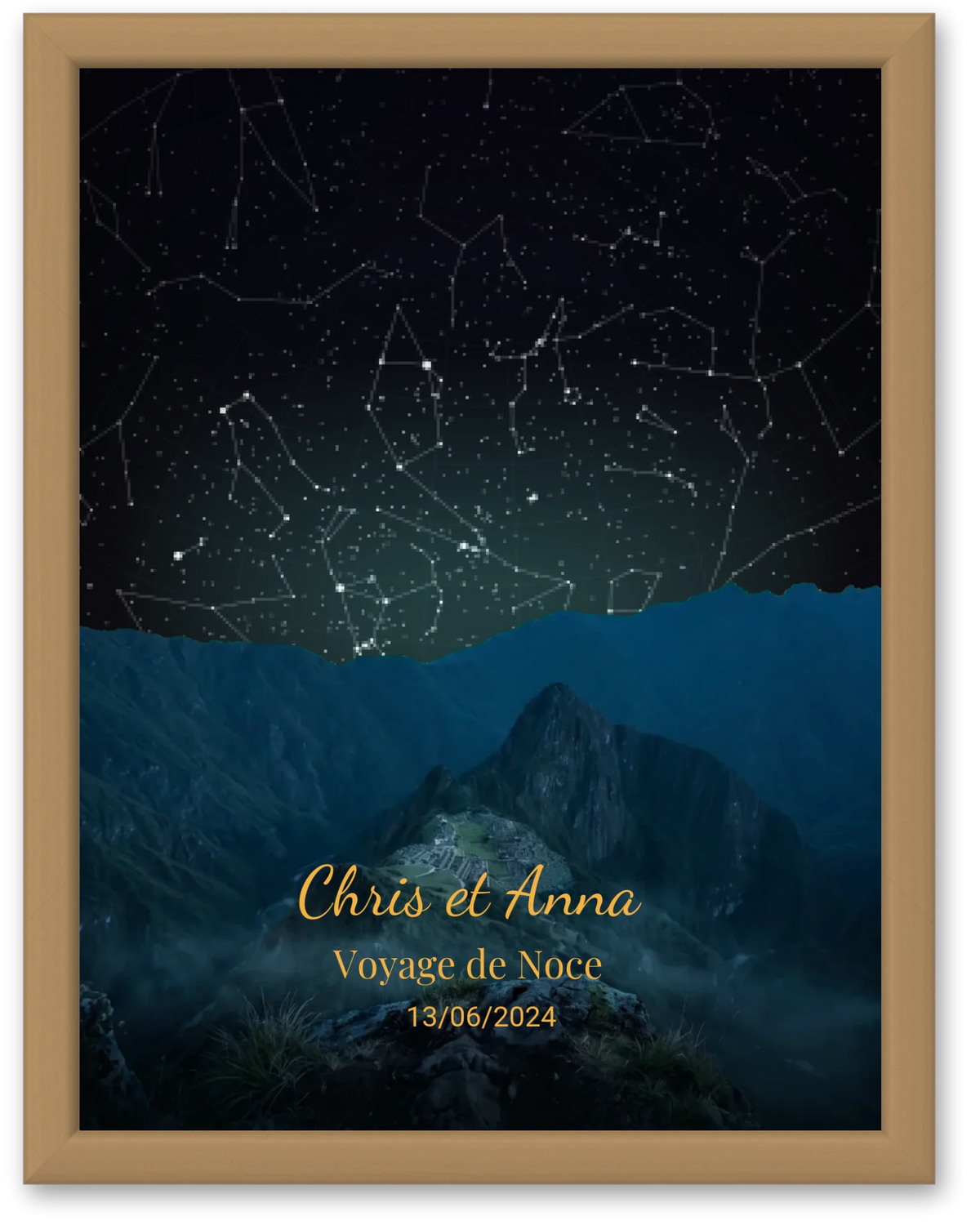 Carte du ciel  étoilé Machu Pichu personnalisée à votre date