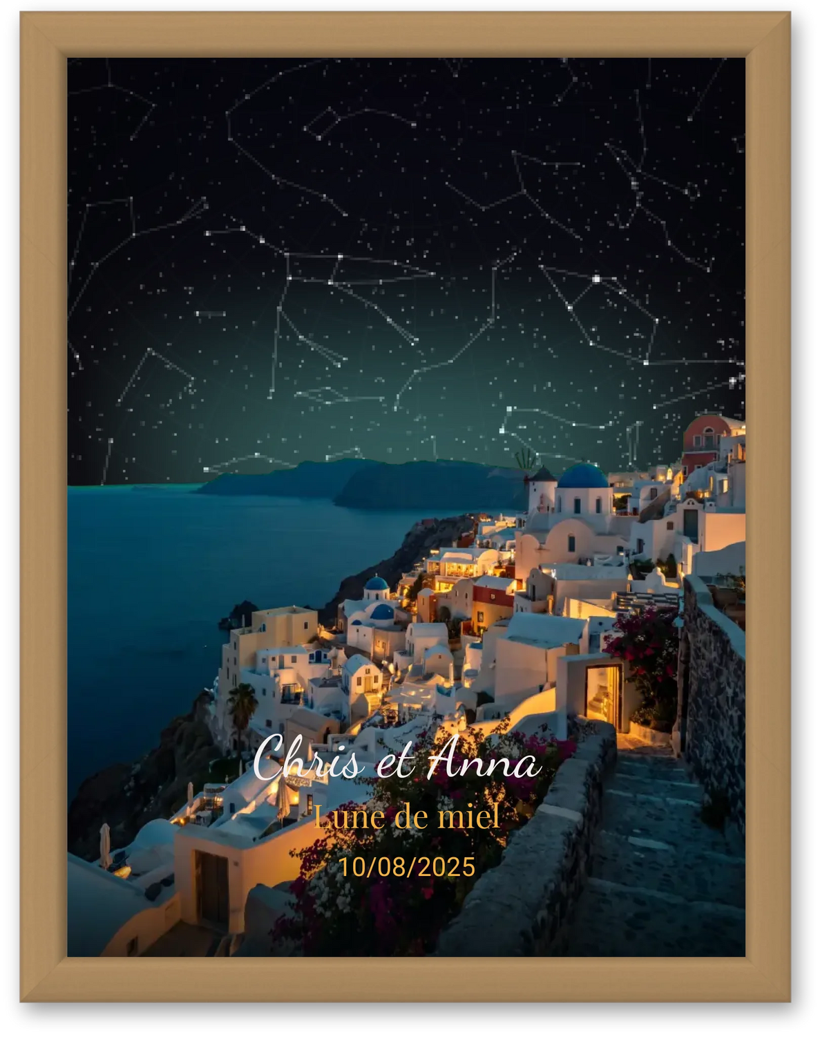 Carte du ciel  étoilé Santorin personnalisée à votre date