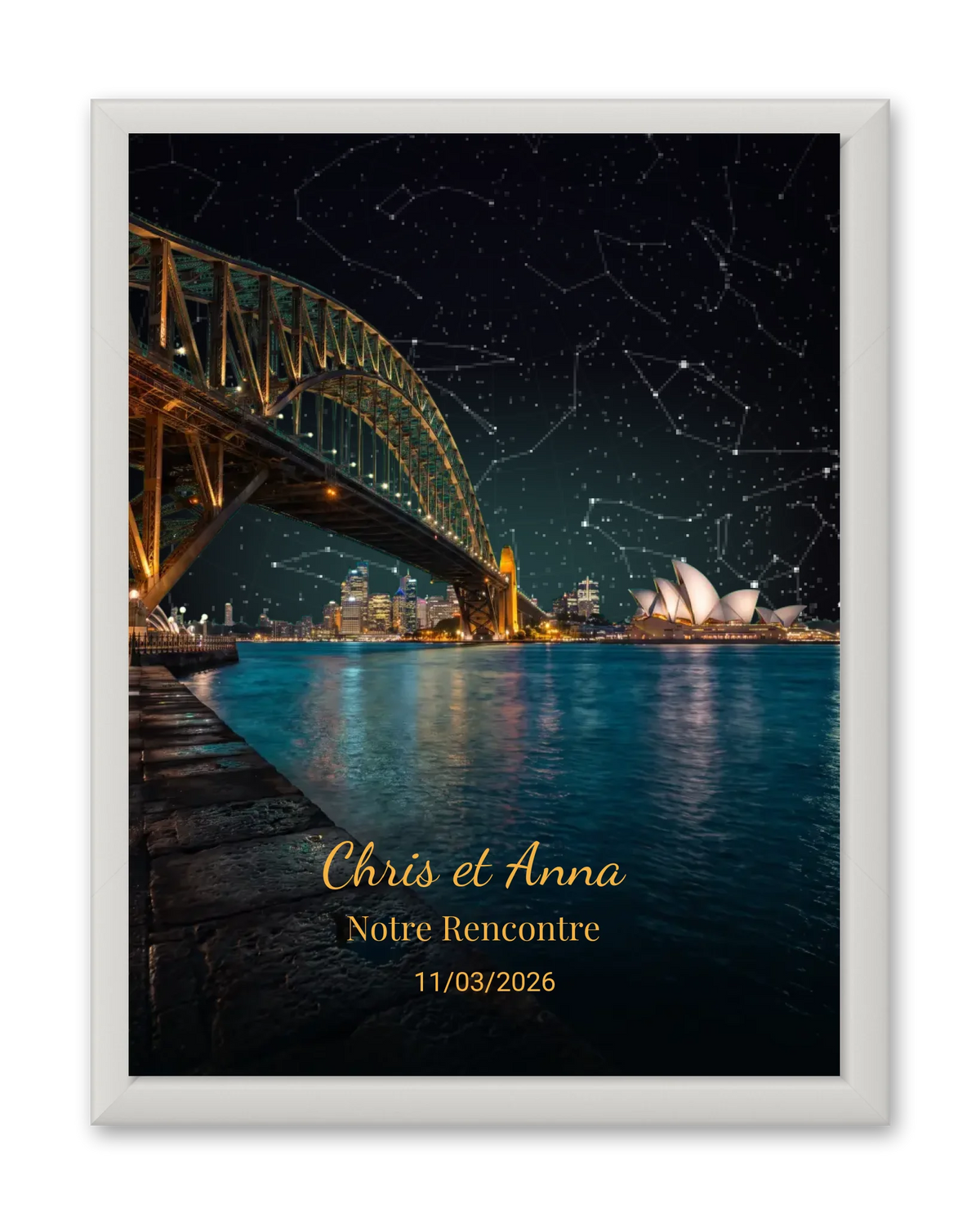 Carte du ciel  étoilé Sydney personnalisée à votre date
