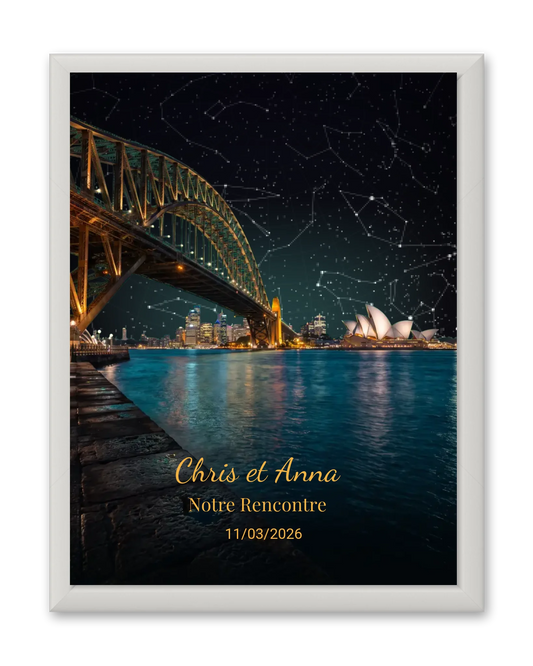 Carte du ciel  étoilé Sydney personnalisée à votre date