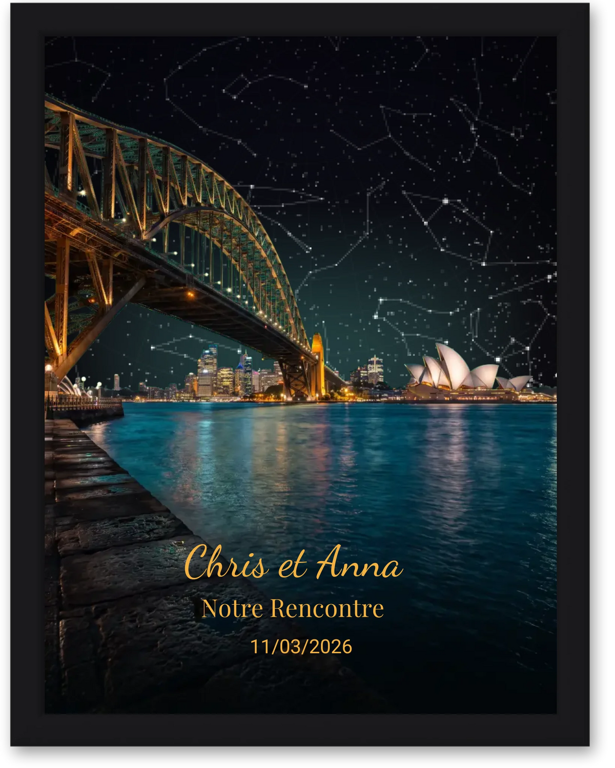 Carte du ciel  étoilé Sydney personnalisée à votre date