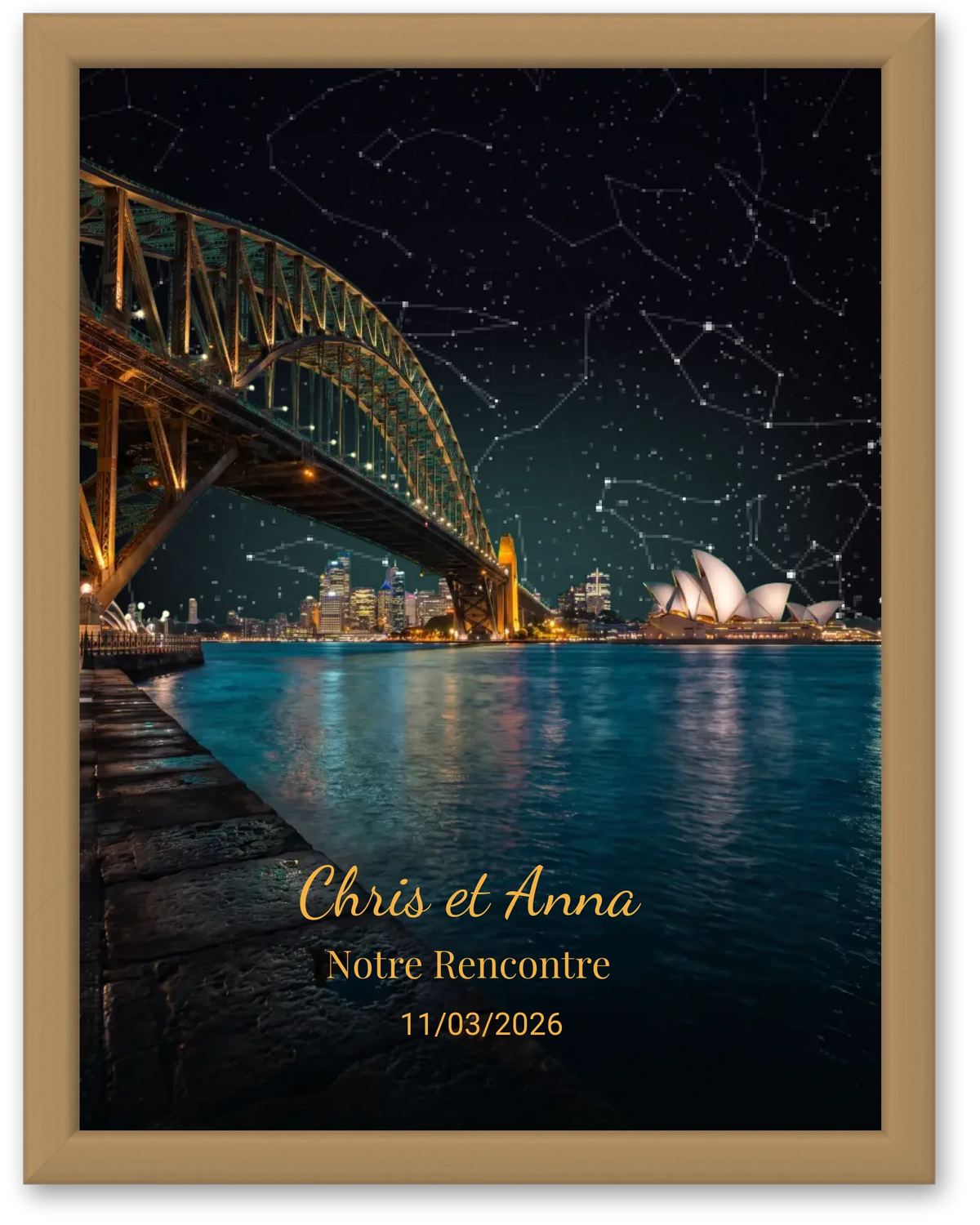Carte du ciel  étoilé Sydney personnalisée à votre date