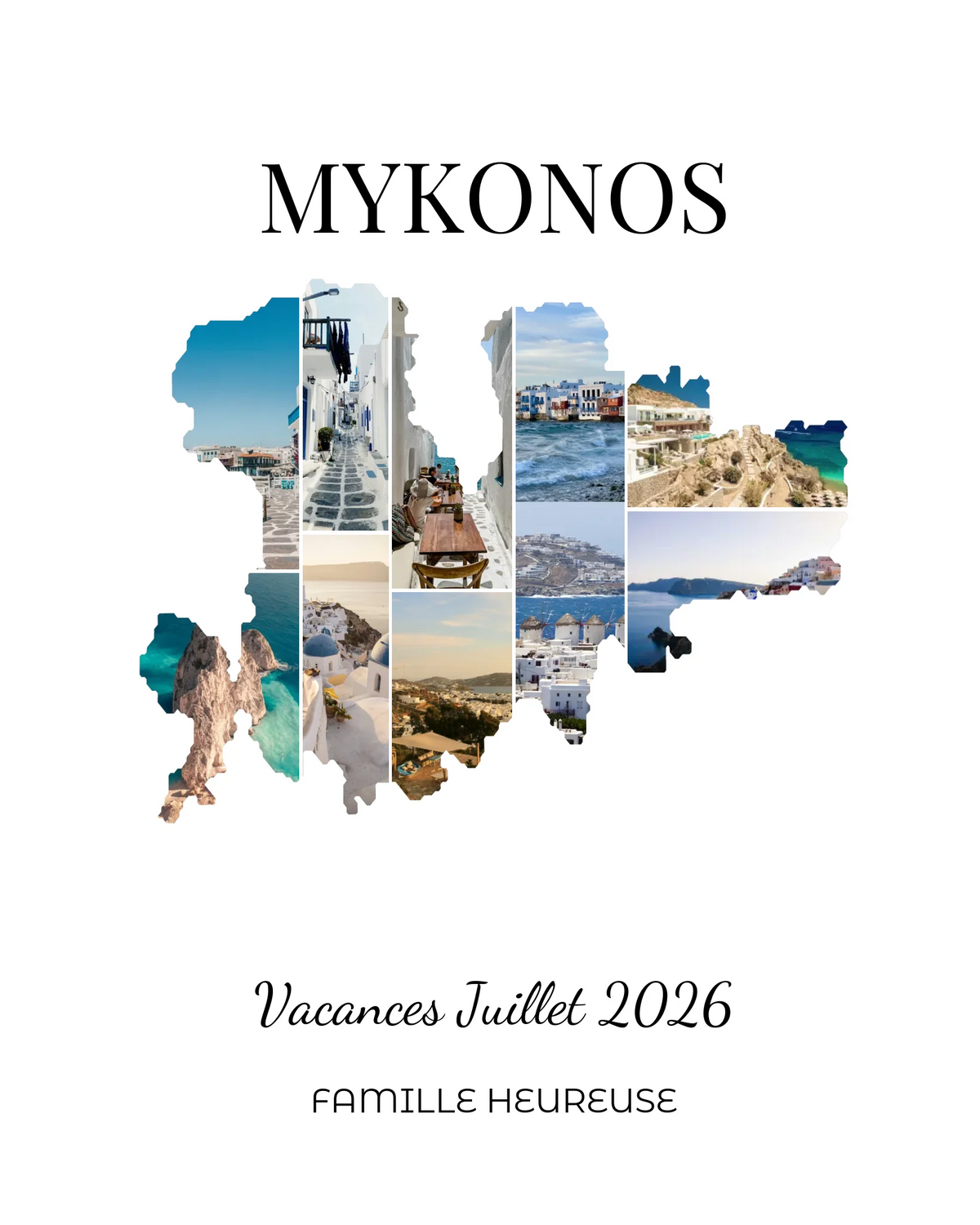 Affiche souvenir vacances personnalisée-Mykonos-10 photos