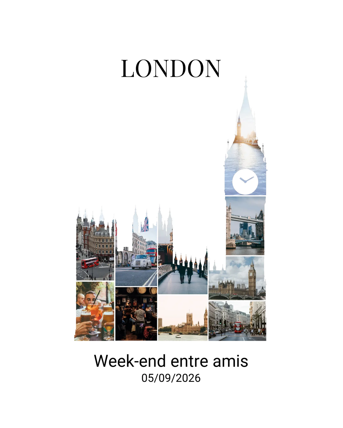 Affiche souvenir vacances personnalisée-Londres-10 photos