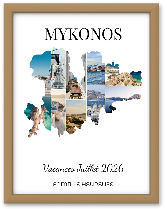 Affiche souvenir vacances personnalisée-Mykonos-10 photos