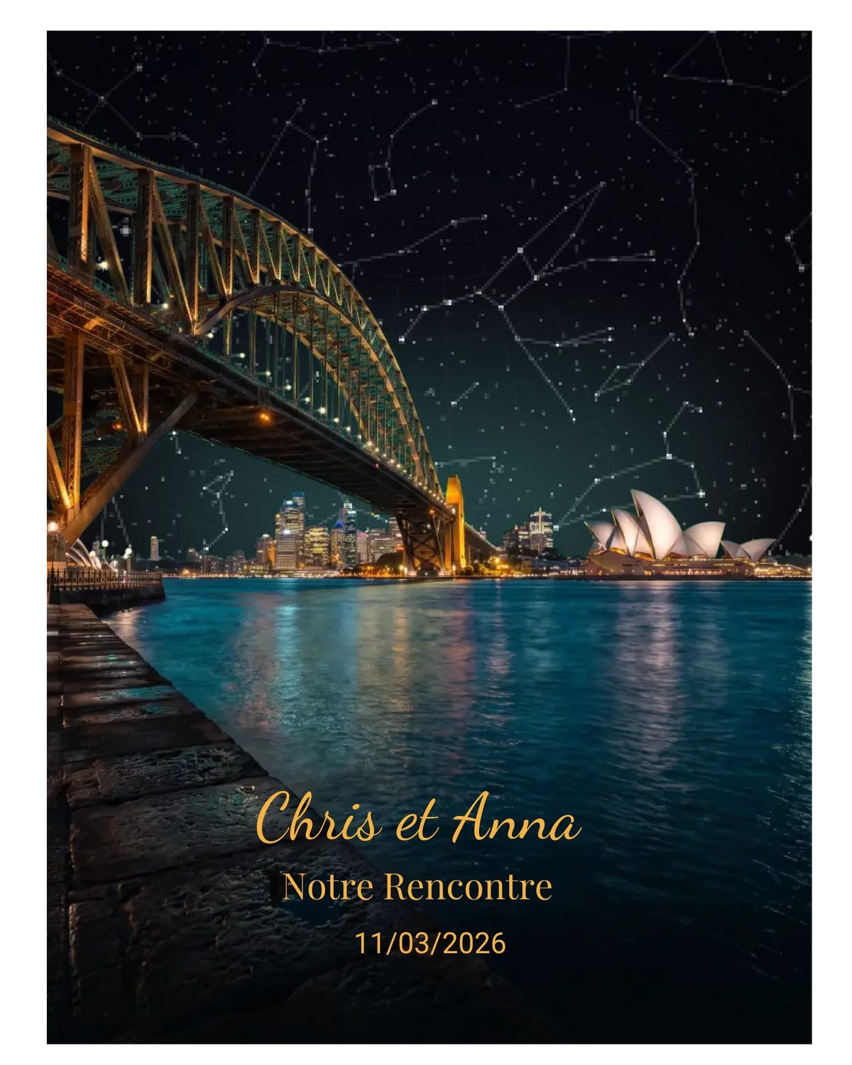 Carte du ciel  étoilé Sydney personnalisée à votre date