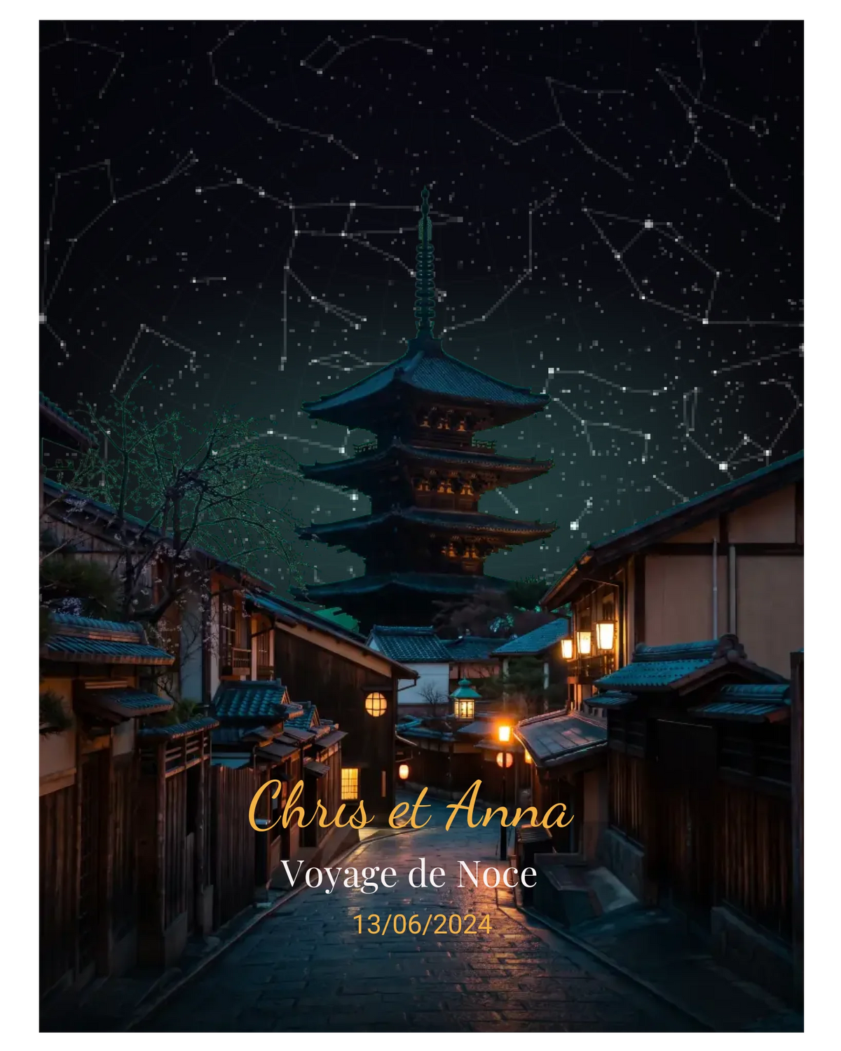Carte du ciel  étoilé Kyoto personnalisée à votre date