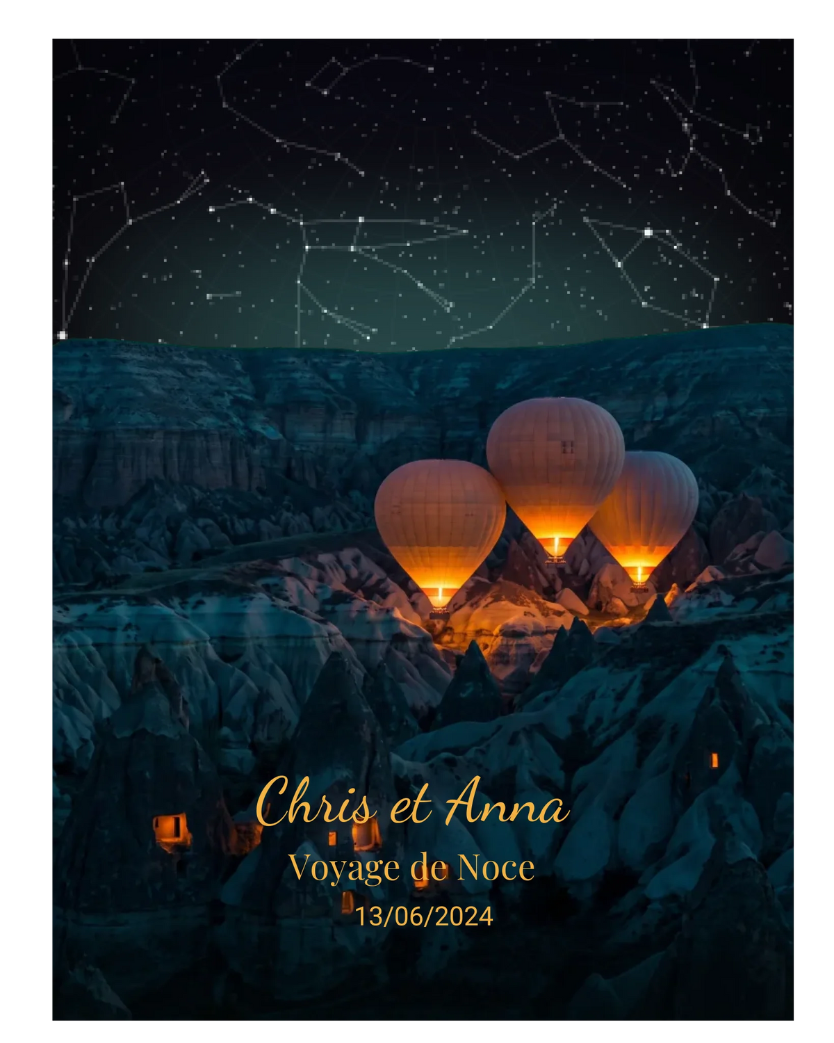 Carte du ciel  étoilé Cappadoce personnalisée à votre date