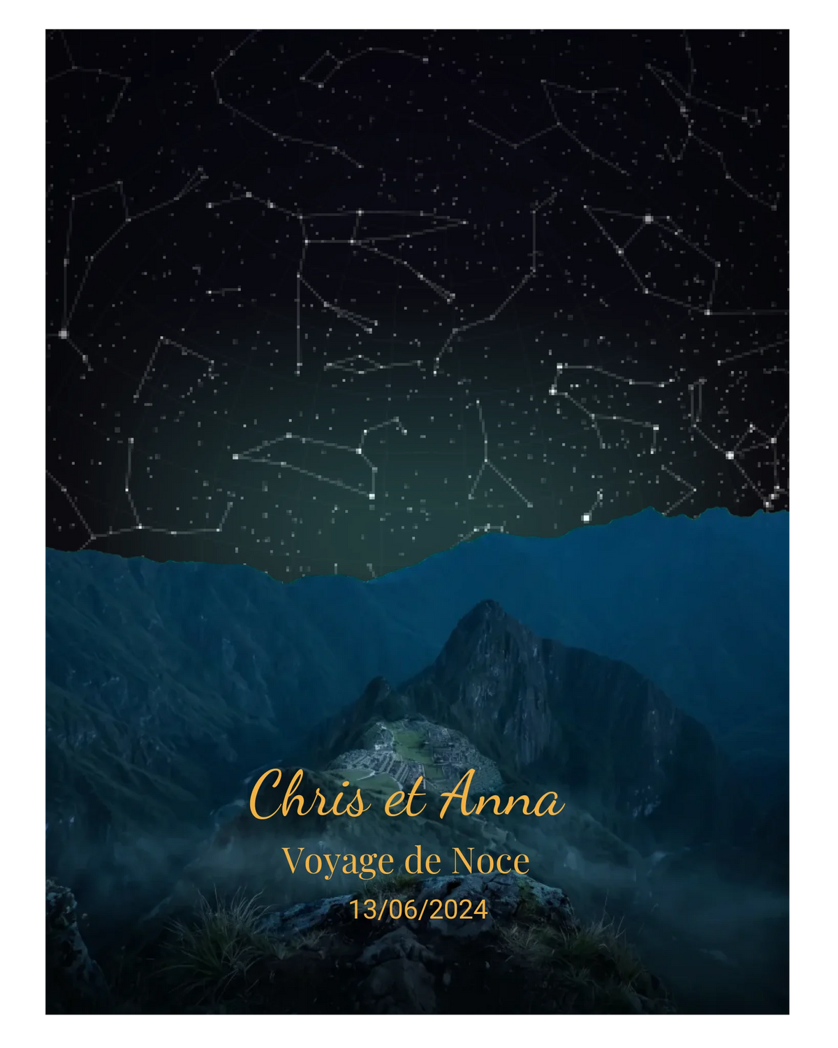 Carte du ciel  étoilé Machu Pichu personnalisée à votre date