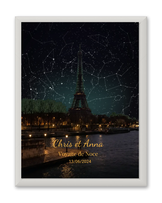 Carte du ciel  étoilé Paris personnalisée à votre date
