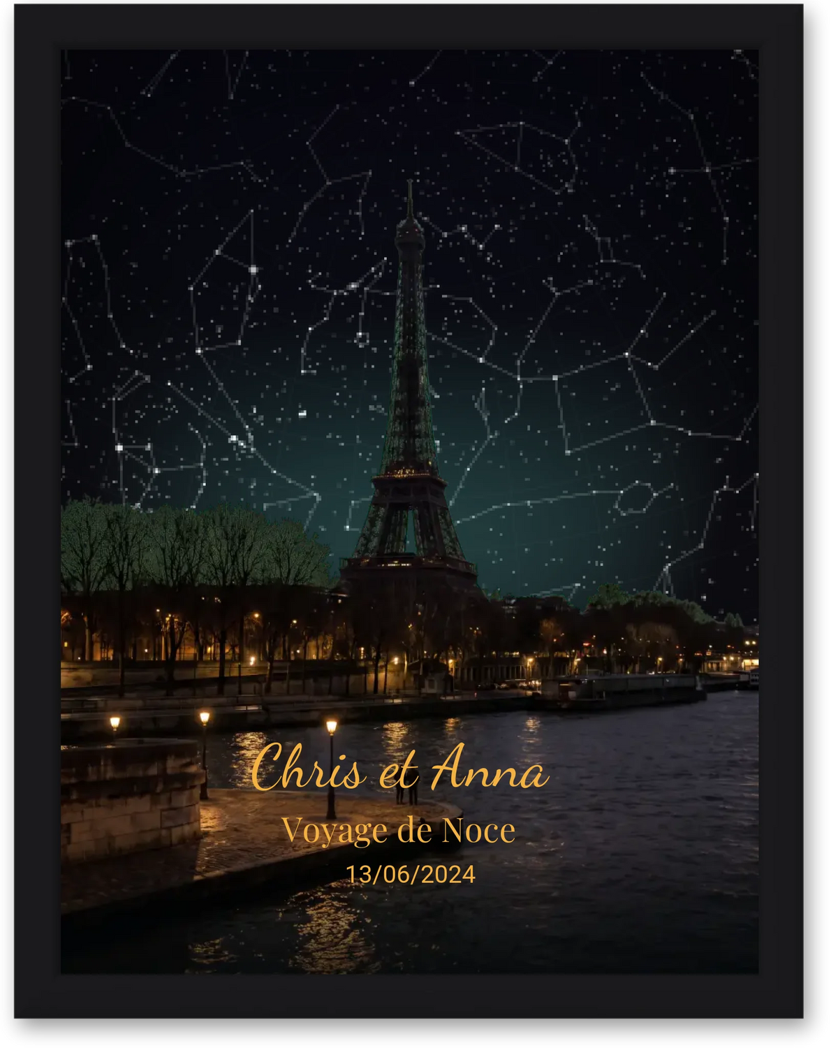 Carte du ciel étoilé Paris personnalisée à votre date