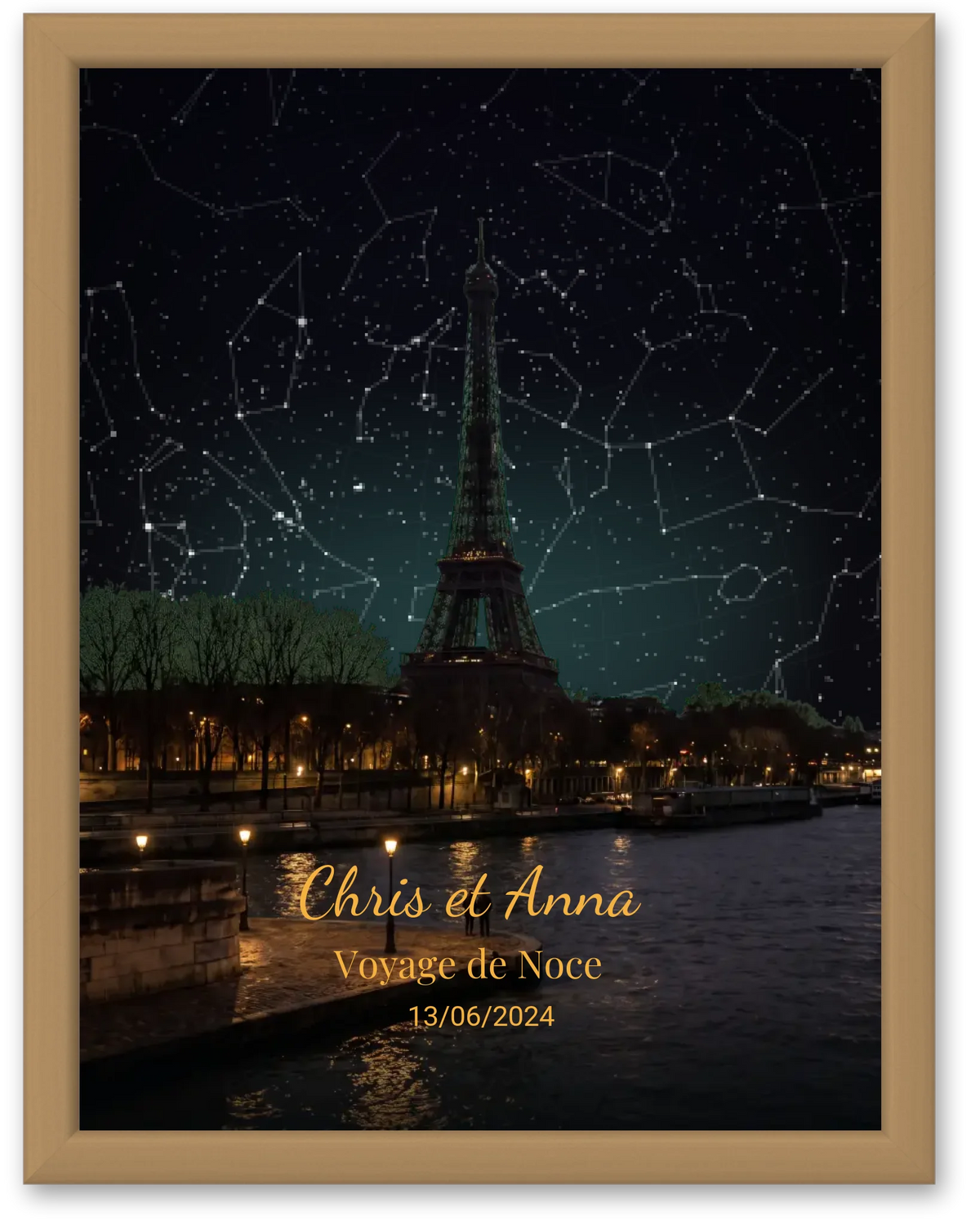 Carte du ciel étoilé Paris personnalisée à votre date