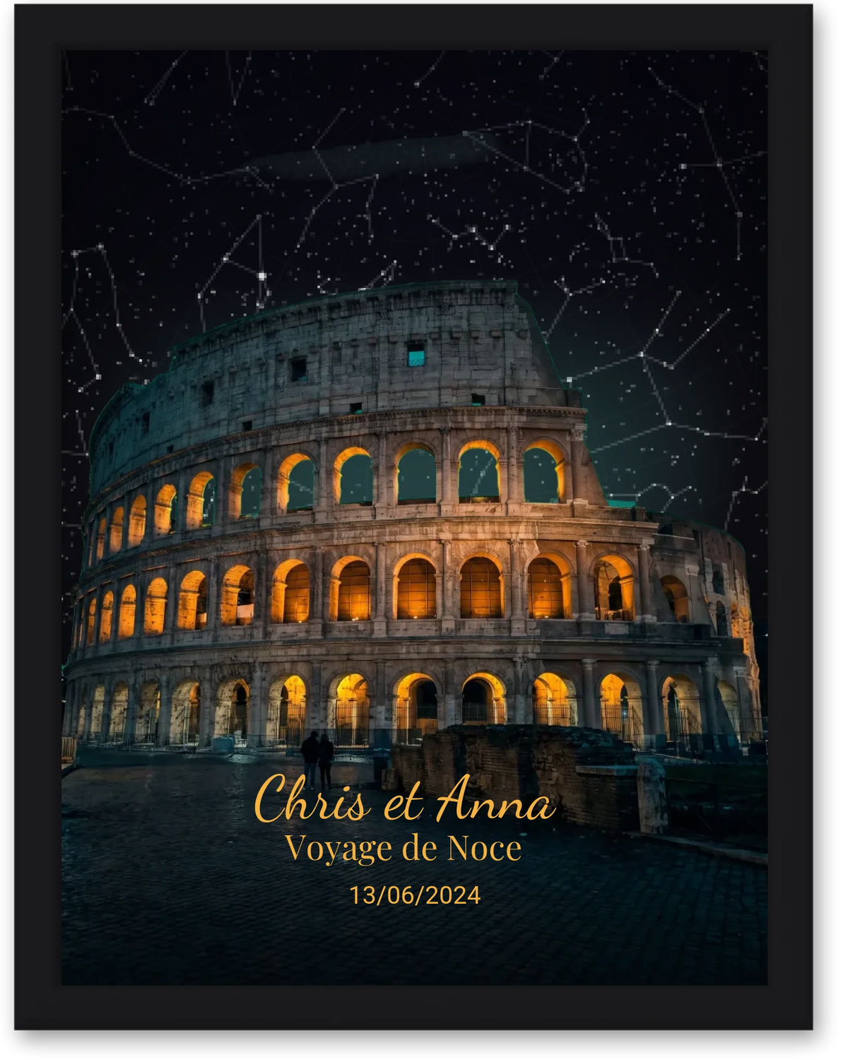 Carte du ciel  étoilé Rome personnalisée à votre date