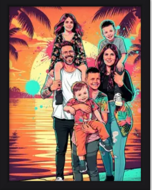 Affiche personnalisée - Votre photo famille en illustration urbaine style Miami