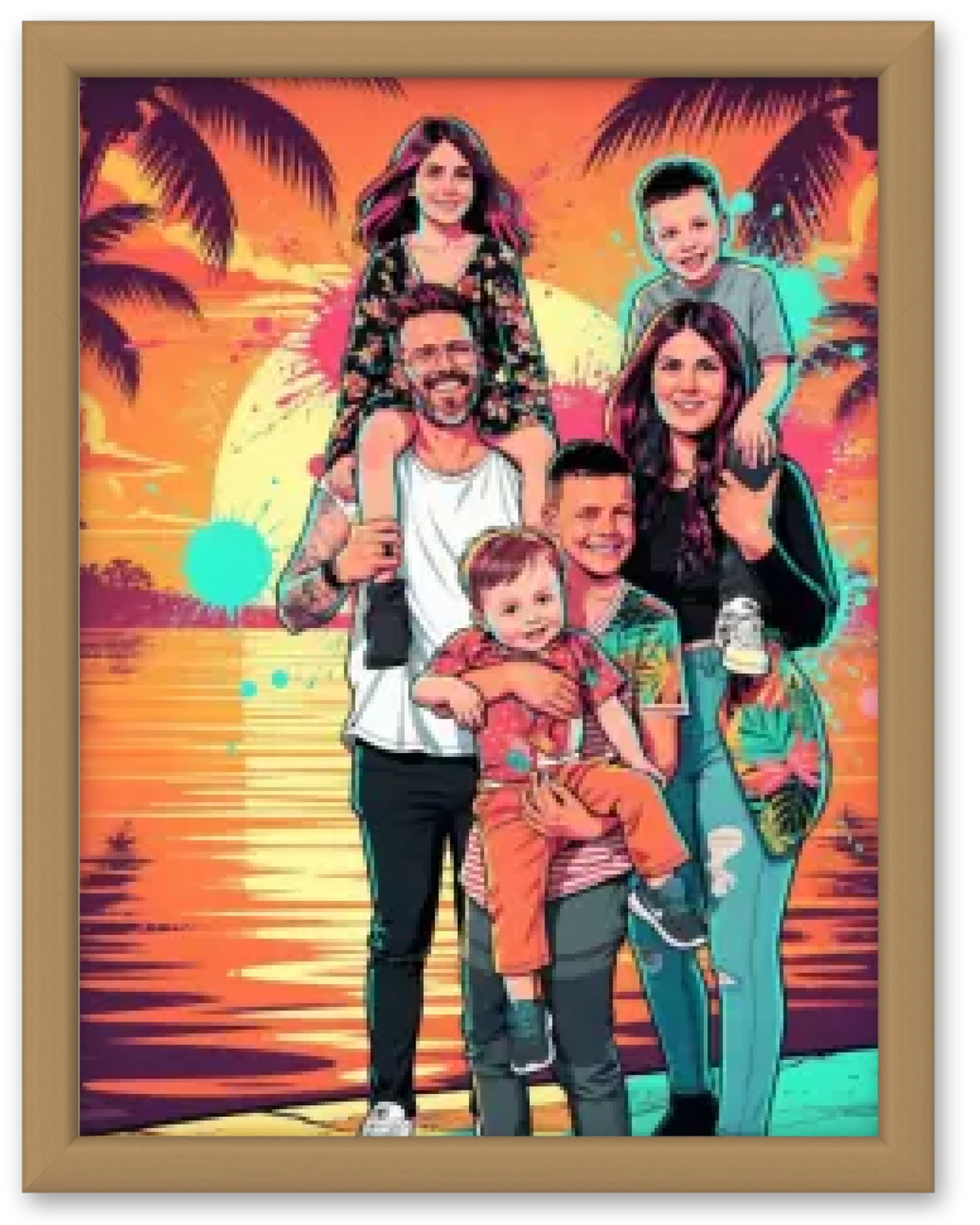 Affiche personnalisée - Votre photo famille en illustration urbaine style Miami