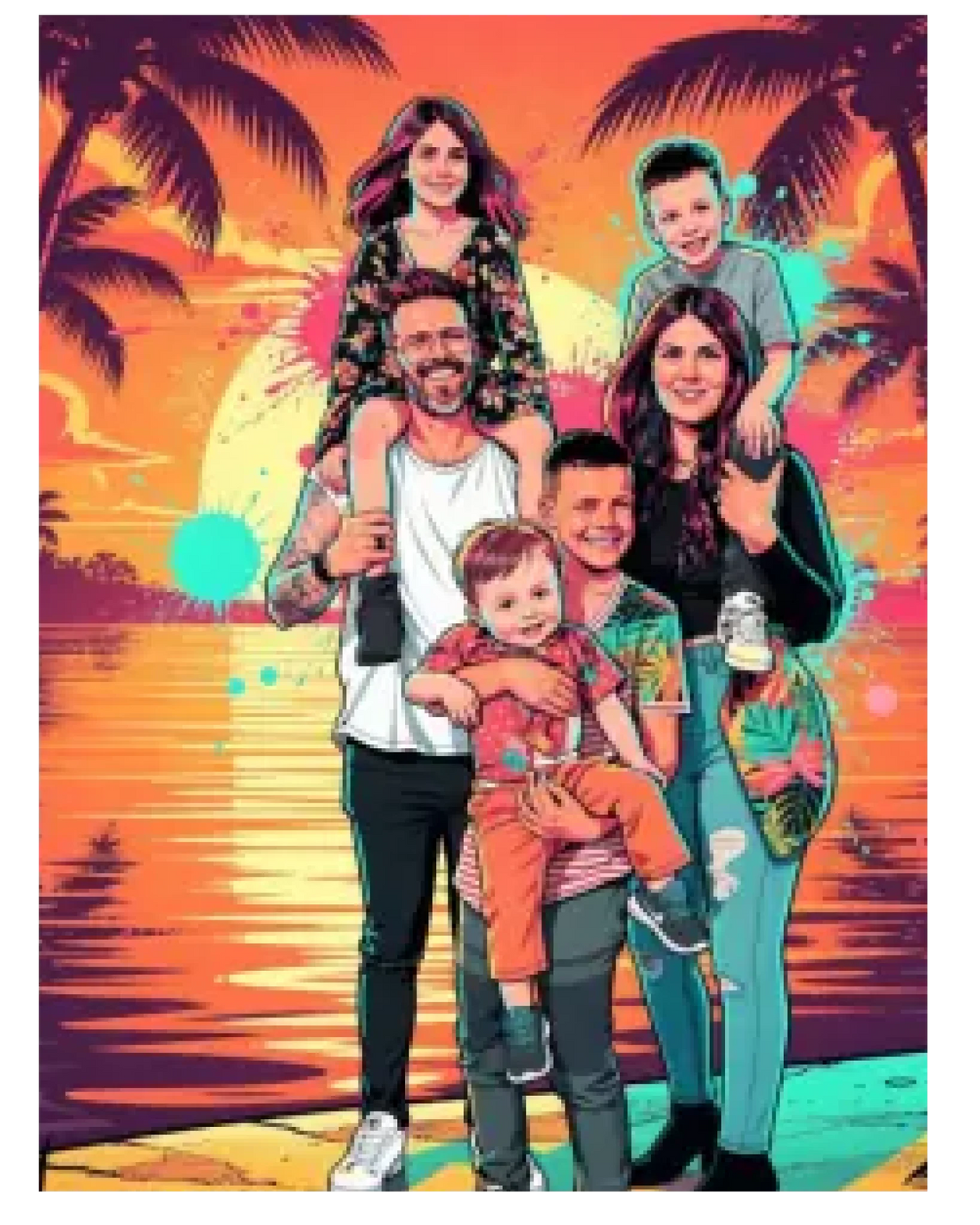 Affiche personnalisée - Votre photo famille en illustration urbaine style Miami