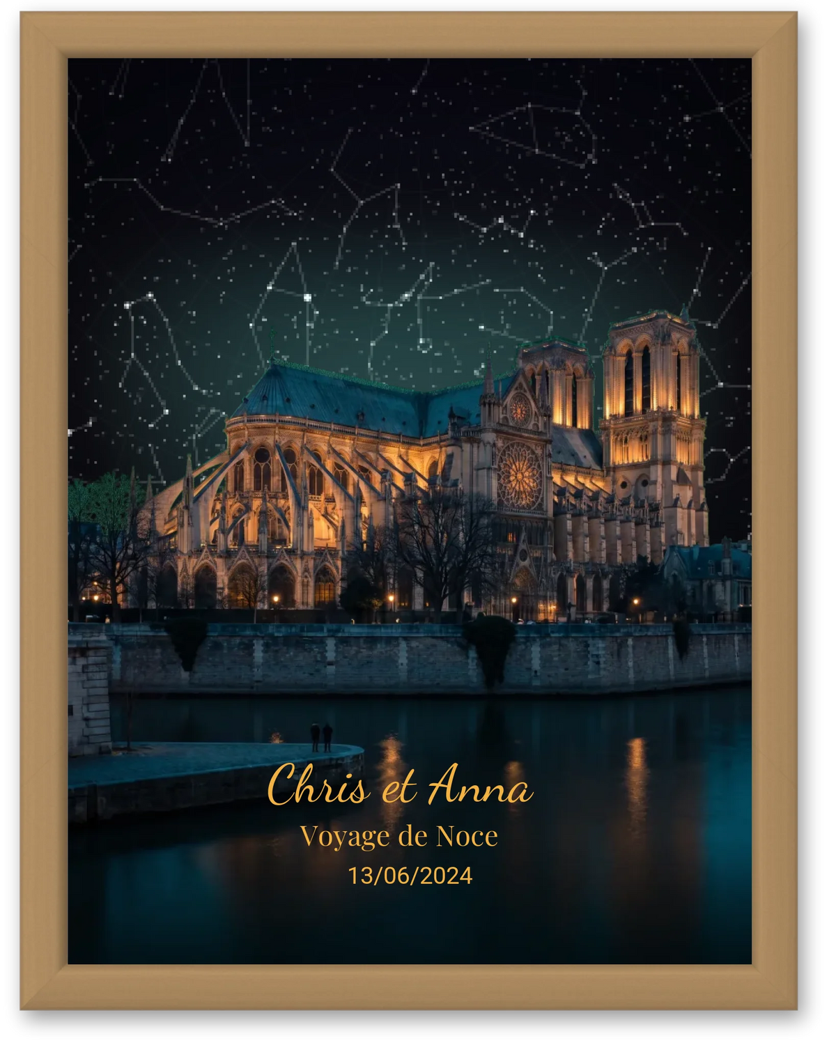 Carte du ciel étoilé Paris Notre Dame personnalisée à votre date