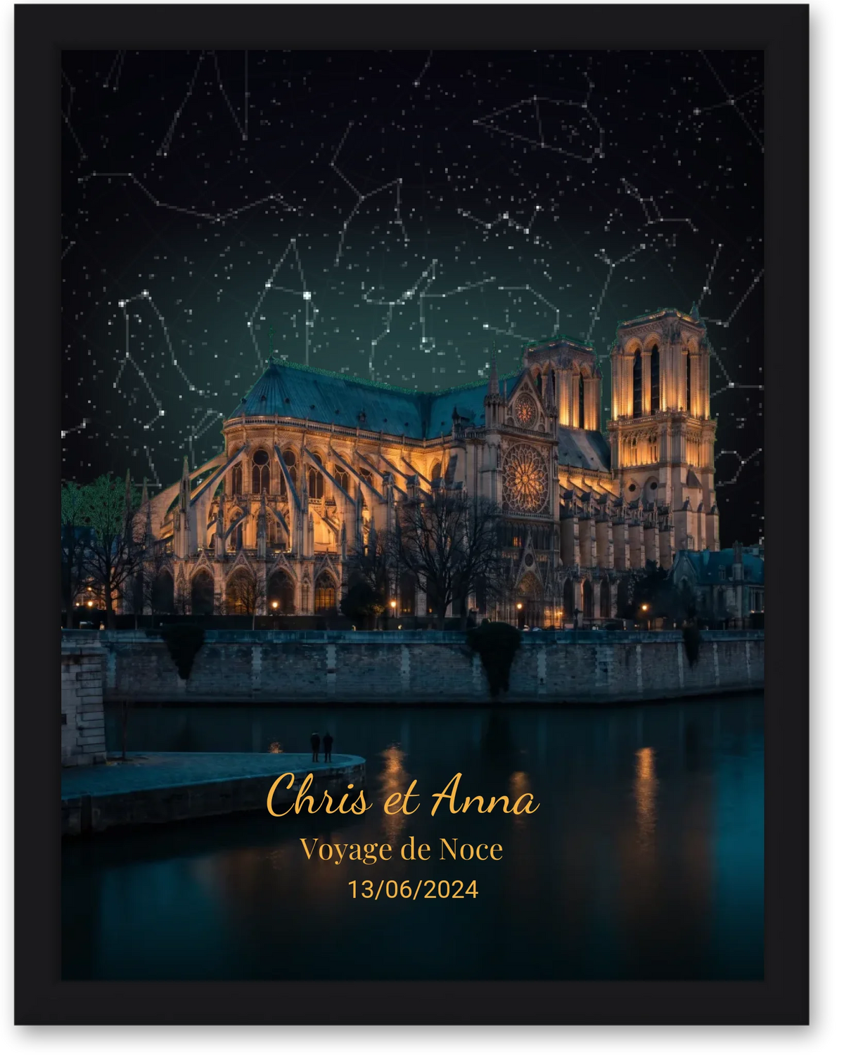 Carte du ciel étoilé Paris Notre Dame personnalisée à votre date