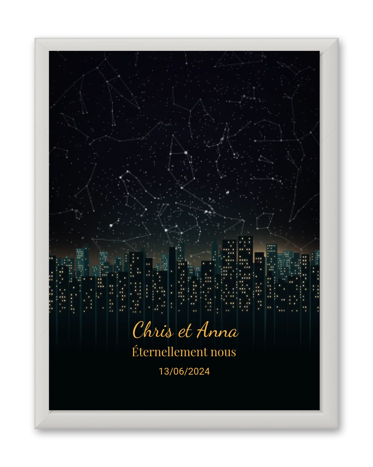 Carte du ciel  étoilé en ville personnalisée à votre date