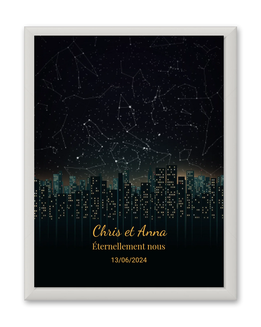 Carte du ciel  étoilé en ville personnalisée à votre date
