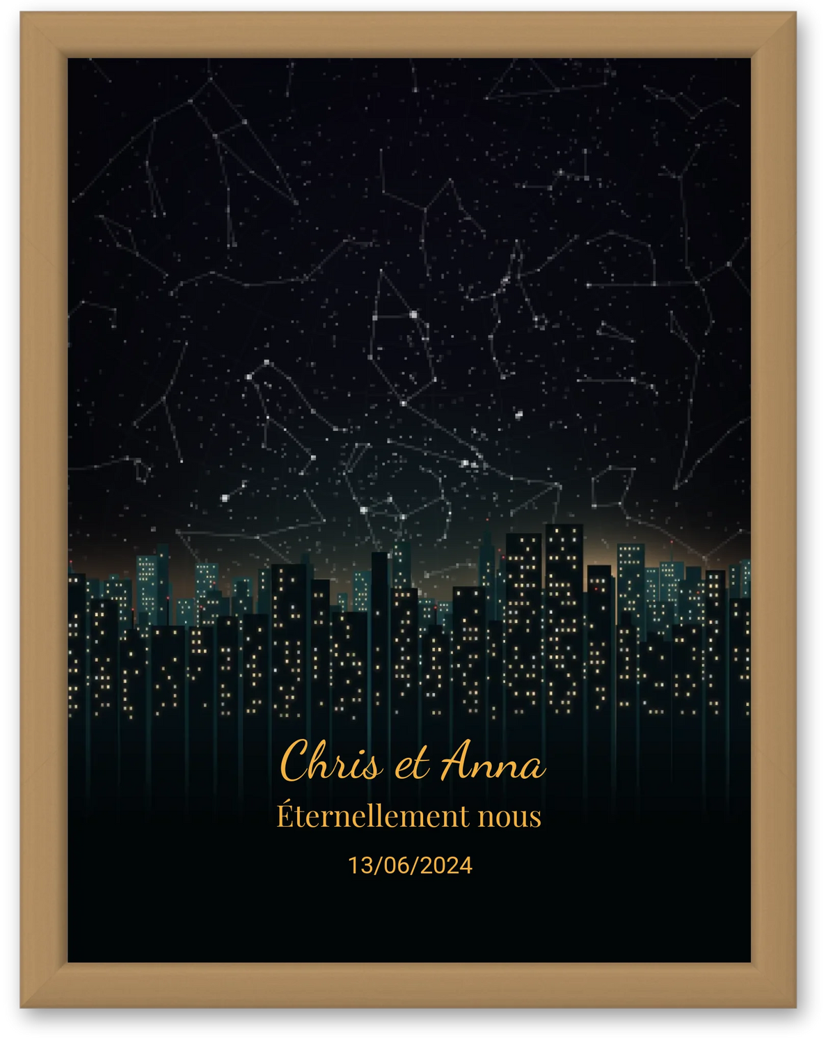 Carte du ciel  étoilé en ville personnalisée à votre date
