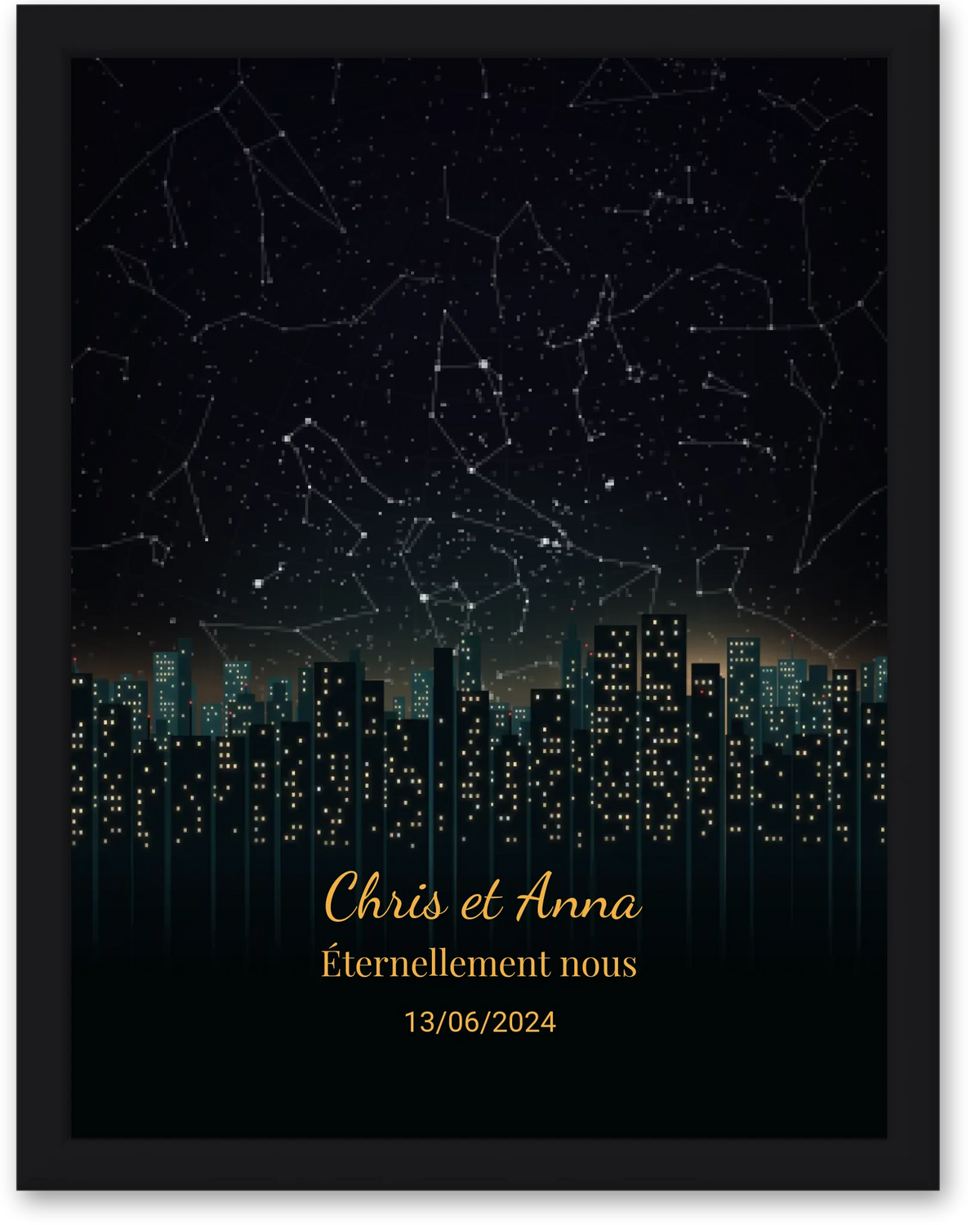 Carte du ciel  étoilé en ville personnalisée à votre date
