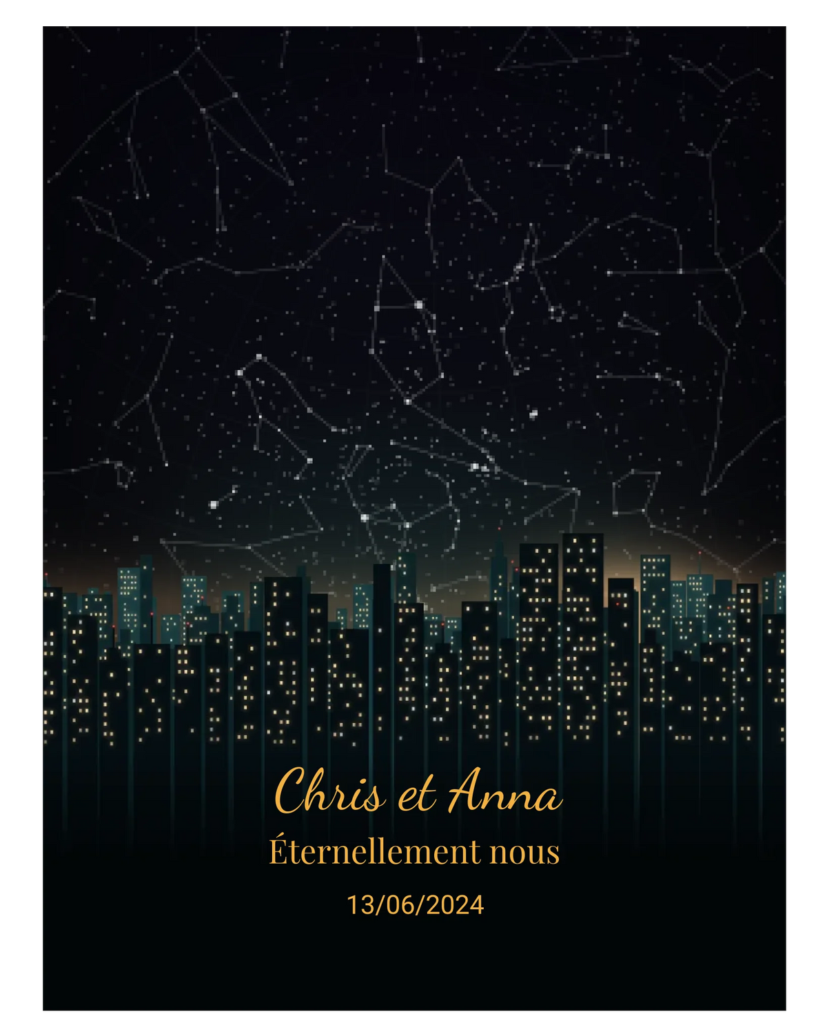 Carte du ciel  étoilé en ville personnalisée à votre date