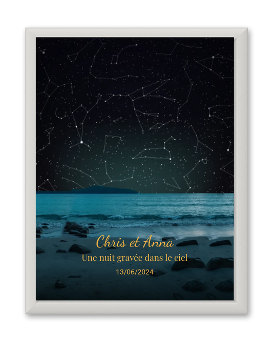 Carte du ciel  étoilé plage  personnalisée à votre date