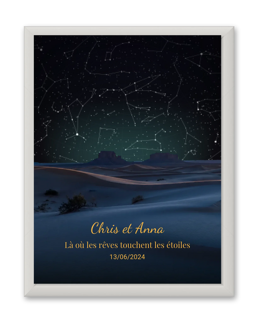 Carte du ciel  étoilé désert  personnalisée à votre date
