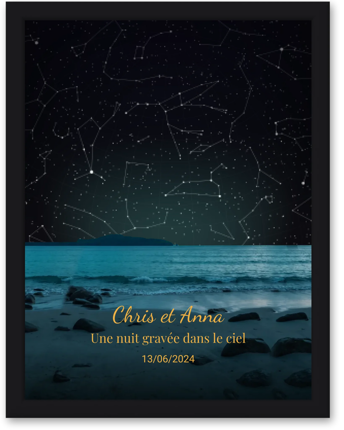Carte du ciel  étoilé plage  personnalisée à votre date