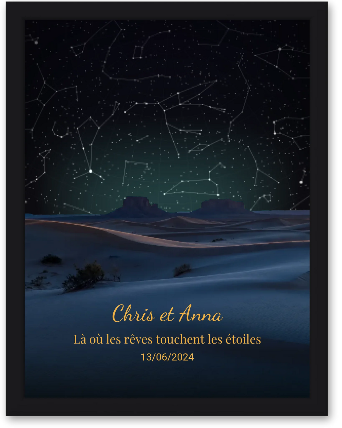 Carte du ciel  étoilé désert  personnalisée à votre date