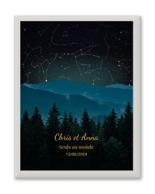 Carte du ciel  étoilé forêt  personnalisée à votre date