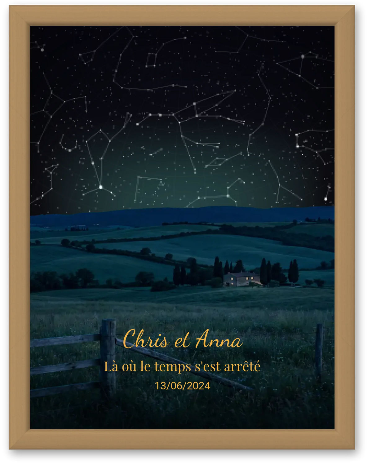 Carte du ciel  étoilé campagne  personnalisée à votre date