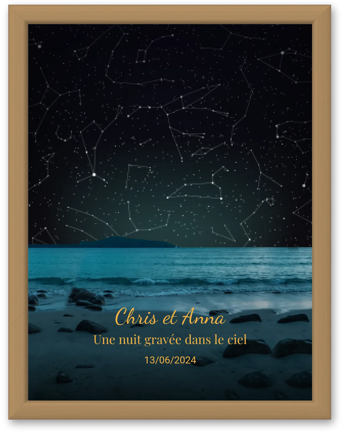 Carte du ciel  étoilé plage  personnalisée à votre date