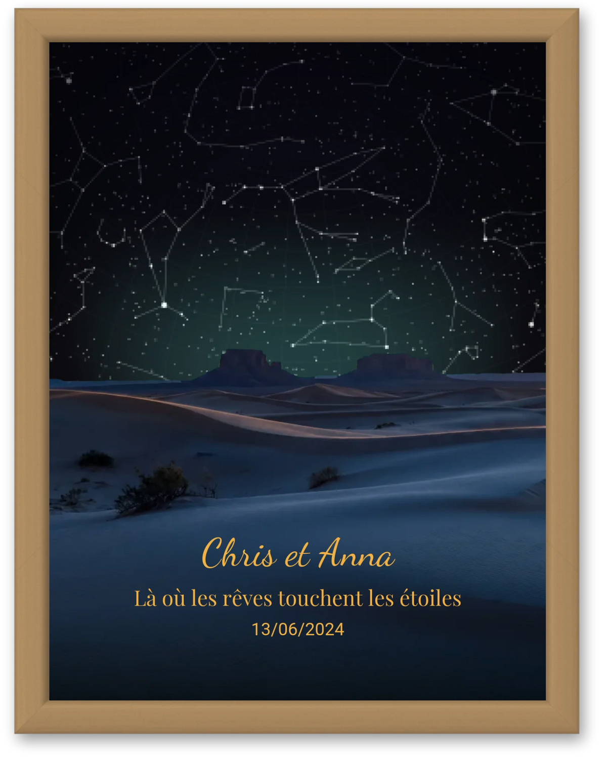Carte du ciel  étoilé désert  personnalisée à votre date