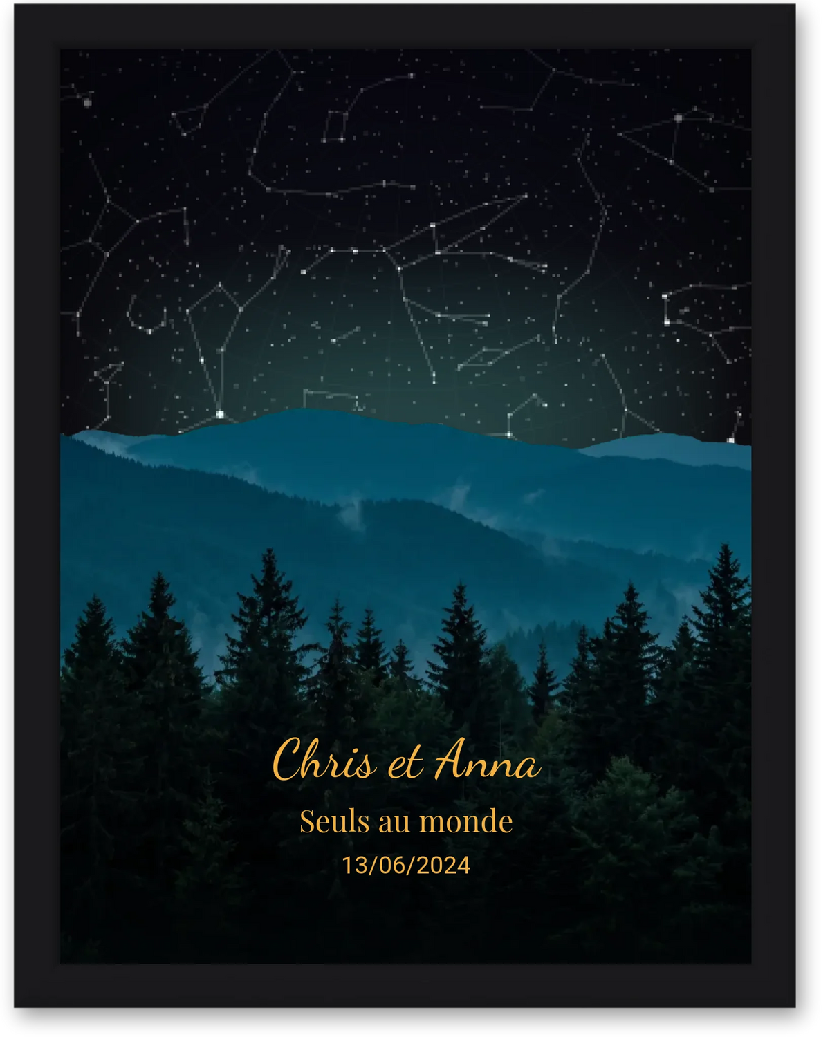 Carte du ciel  étoilé forêt  personnalisée à votre date