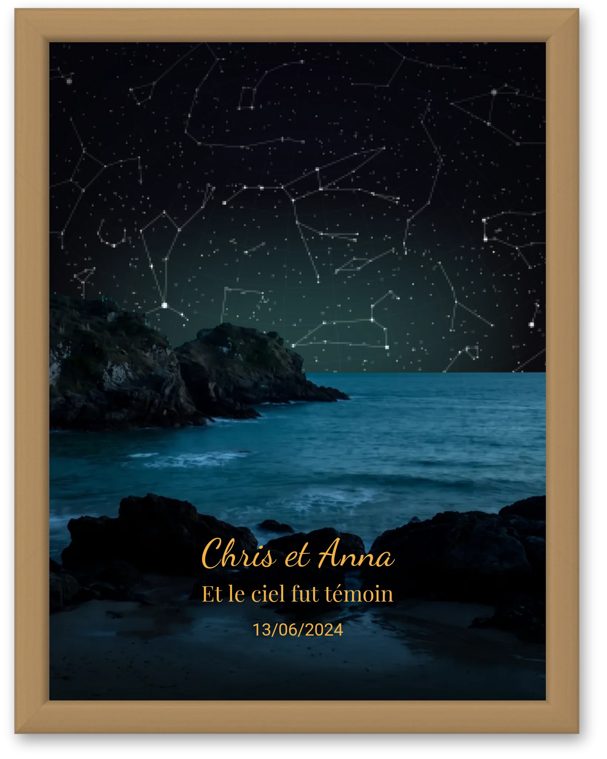 Carte du ciel  étoilé côte rocheuse personnalisée à votre date